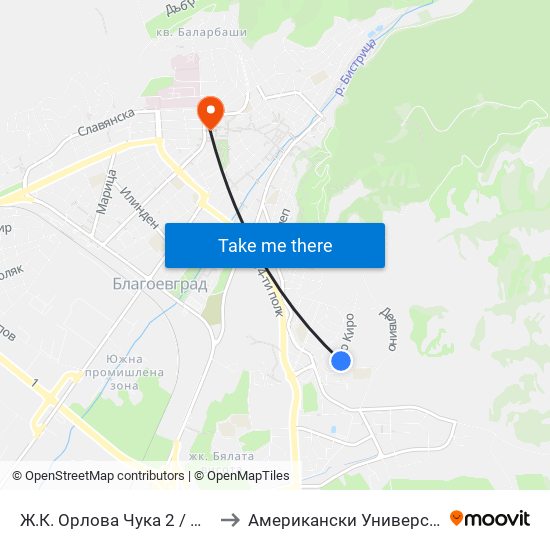 Ж.К. Орлова Чука 2 / Orlova Chuka Qr. 2 to Американски Университет В България map