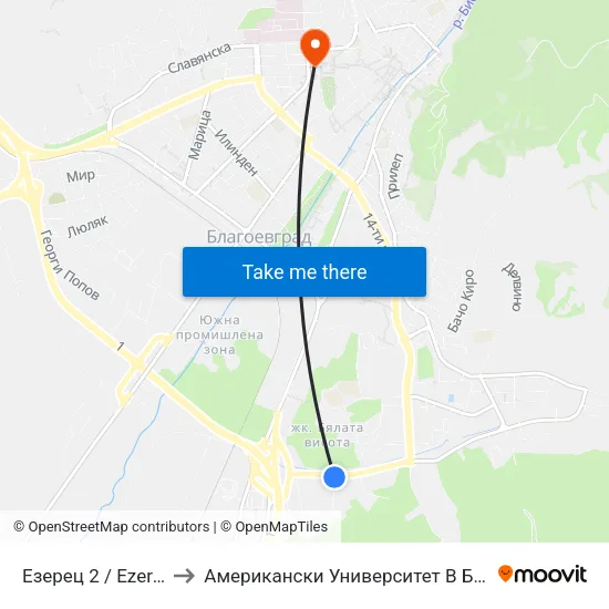 Езерец 2 / Ezerets 2 to Американски Университет В България map