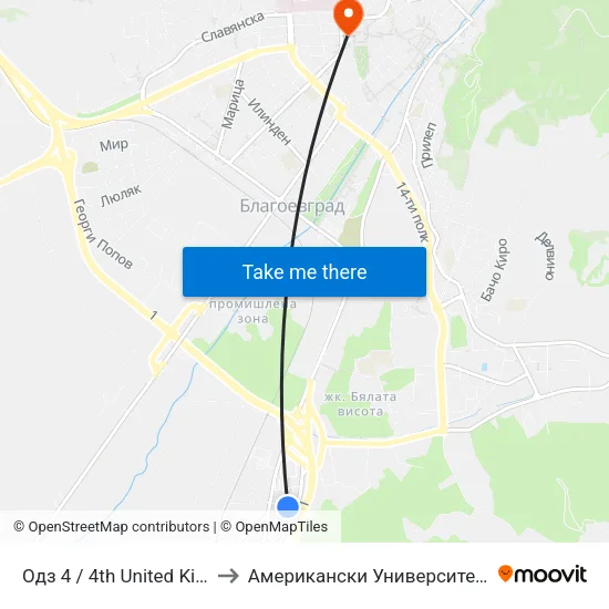 Одз 4 / 4th United Kindergarten to Американски Университет В България map