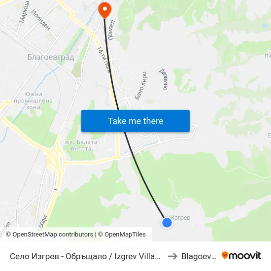 Село Изгрев - Обръщало / Izgrev Village - Turn Stop to Blagoevgrad map