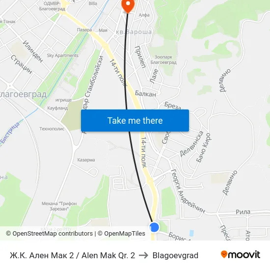 Ж.К. Ален Мак 2 / Alen Mak Qr. 2 to Blagoevgrad map