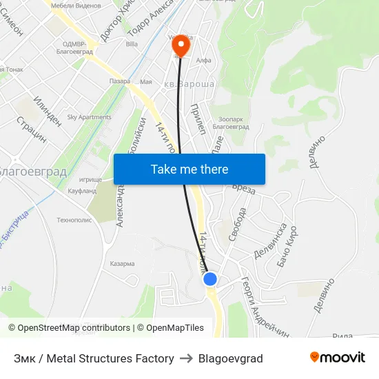 Змк / Metal Structures Factory to Blagoevgrad map