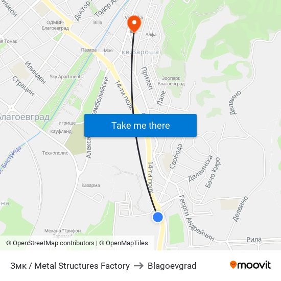 Змк / Metal Structures Factory to Blagoevgrad map