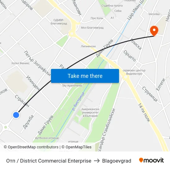 Отп / District Commercial Enterprise to Blagoevgrad map