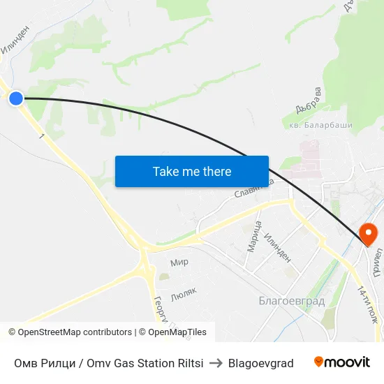 Омв Рилци / Omv Gas Station Riltsi to Blagoevgrad map
