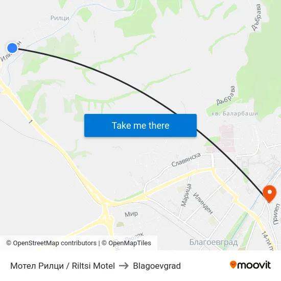 Мотел Рилци / Riltsi Motel to Blagoevgrad map