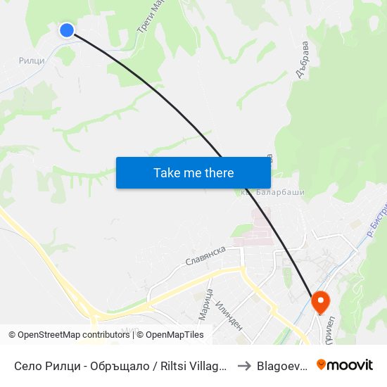 Село Рилци - Обръщало / Riltsi Village - Turn Stop to Blagoevgrad map