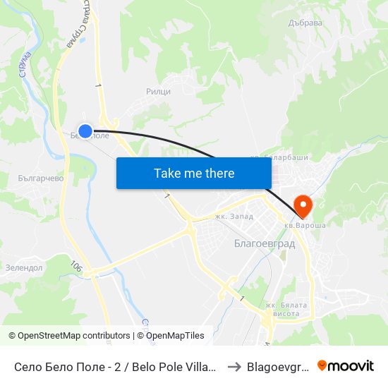 Село Бело Поле - 2 / Belo Pole Village 2 to Blagoevgrad map