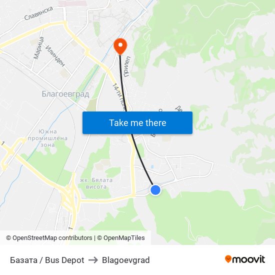 Базата / Bus Depot to Blagoevgrad map