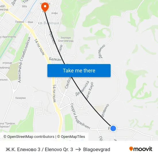Ж.К. Еленово 3 / Elenovo Qr. 3 to Blagoevgrad map