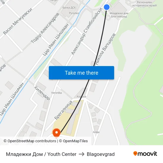 Младежки Дом / Youth Center to Blagoevgrad map