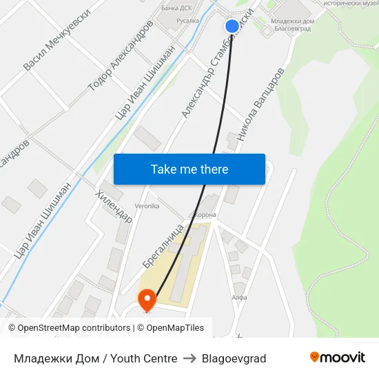 Младежки Дом / Youth Centre to Blagoevgrad map