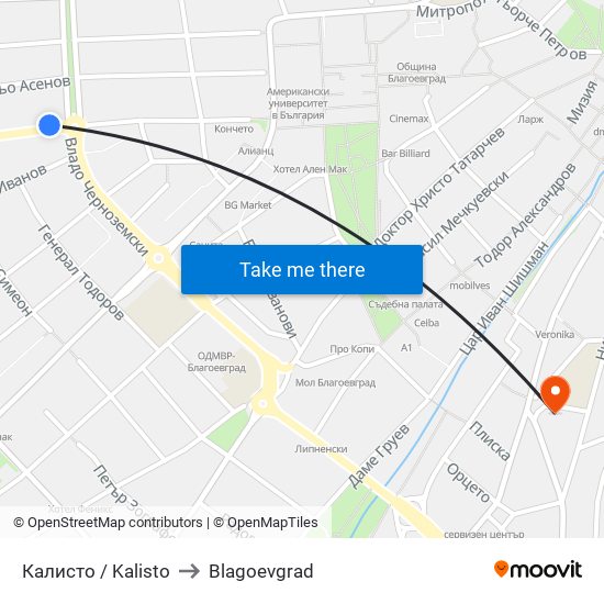 Калисто / Kalisto to Blagoevgrad map