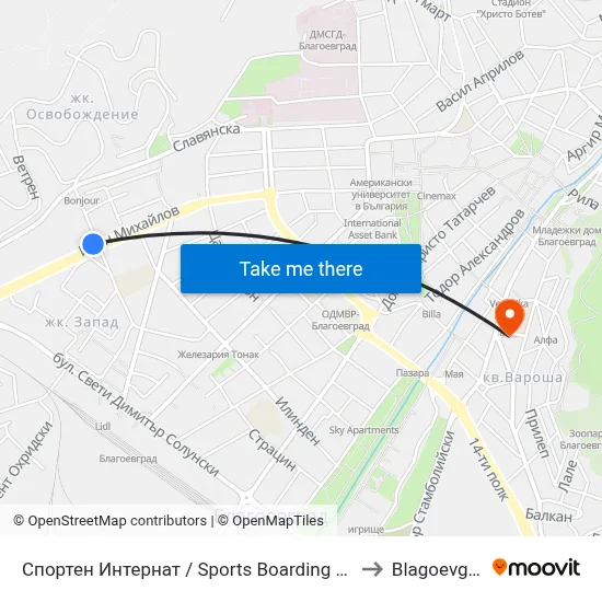 Sports Boarding School to Blagoevgrad map