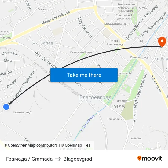 Грамада / Gramada to Blagoevgrad map
