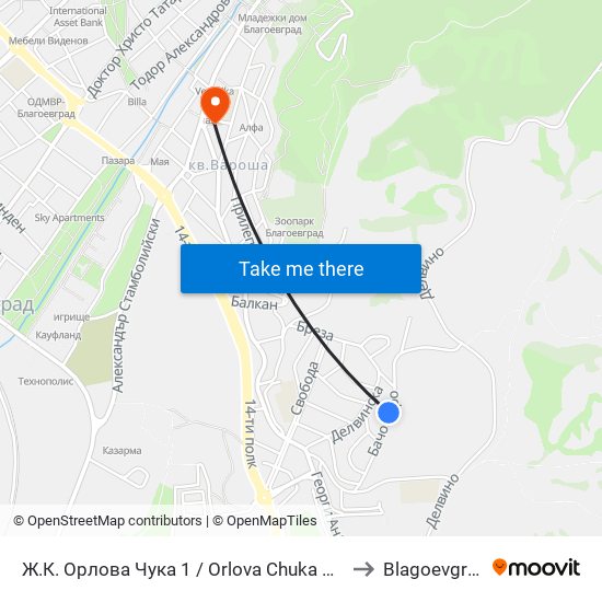 Ж.К. Орлова Чука 1 / Orlova Chuka Qr. 1 to Blagoevgrad map