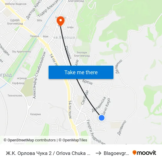 Ж.К. Орлова Чука 2 / Orlova Chuka Qr. 2 to Blagoevgrad map