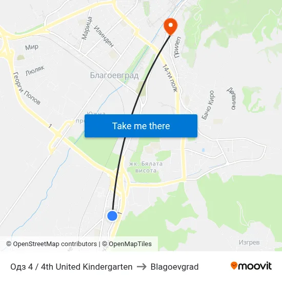 4th United Kindergarten to Blagoevgrad map