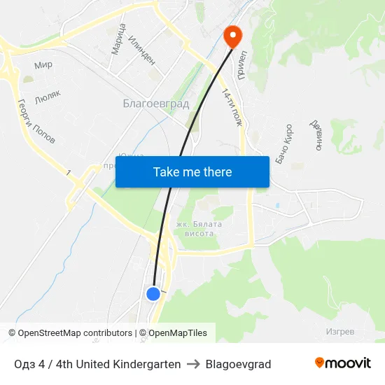 4th United Kindergarten to Blagoevgrad map