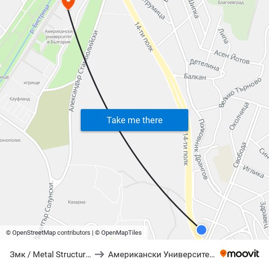 Змк / Metal Structures Factory to Американски Университет В България map