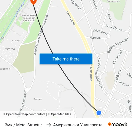 Змк / Metal Structures Factory to Американски Университет В България map