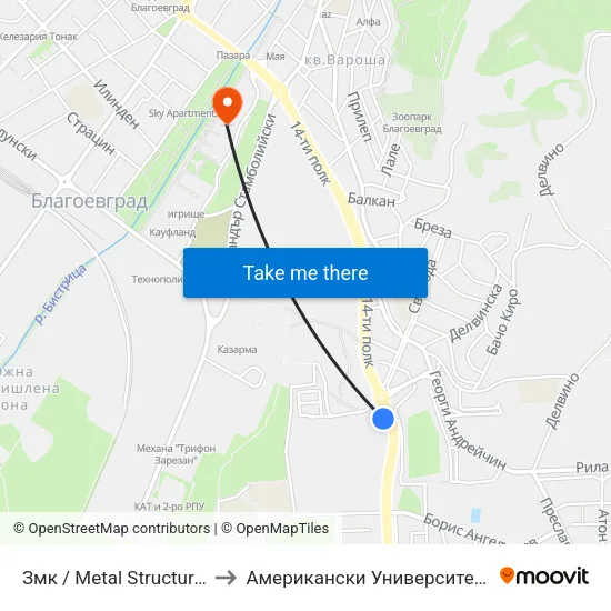 Змк / Metal Structures Factory to Американски Университет В България map