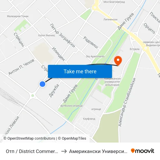 Отп / District Commercial Enterprise to Американски Университет В България map