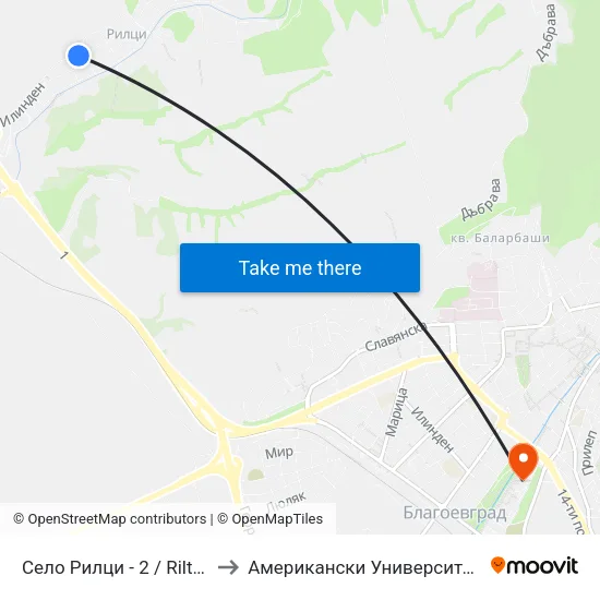 Село Рилци - 2 / Riltsi Village - 2 to Американски Университет В България map