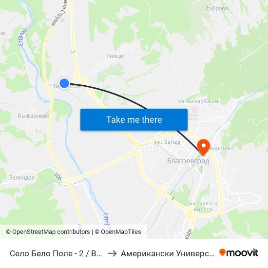 Село Бело Поле - 2 / Belo Pole Village 2 to Американски Университет В България map