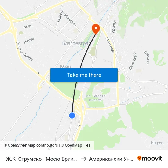 Ж.К. Струмско - Мосю Бриколаж / Strumsko Qr. - Mr. Bricolage to Американски Университет В България map