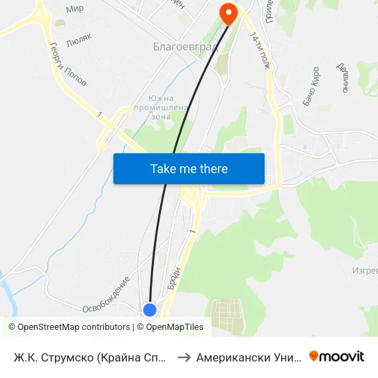 Ж.К. Струмско (Крайна Спирка) / Strumsko Qr. (Last Stop) to Американски Университет В България map