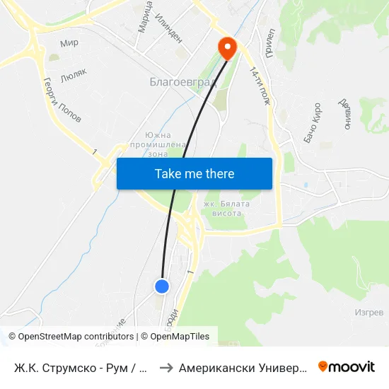Ж.К. Струмско - Рум / Strumsko Qr. - Rum to Американски Университет В България map