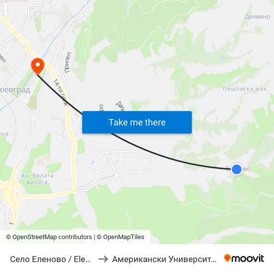 Село Еленово / Elenovo Village to Американски Университет В България map