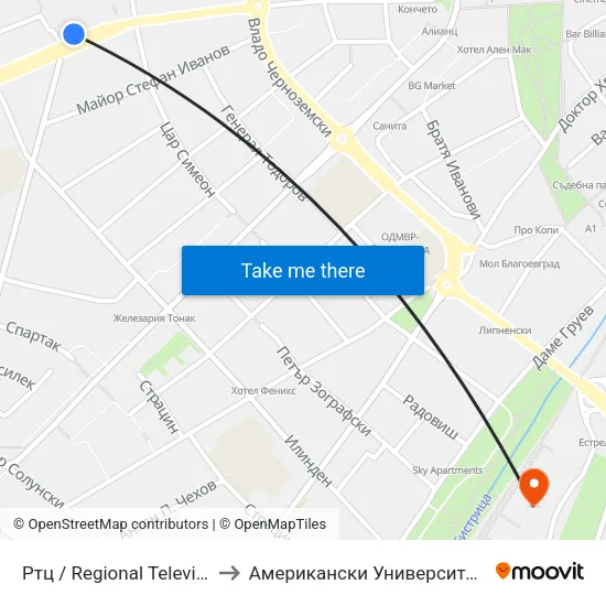 Ртц / Regional Television Center to Американски Университет В България map