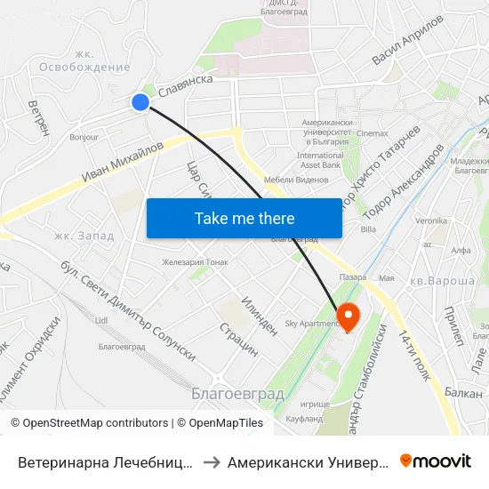 Ветеринарна Лечебница / Veterinary Clinic to Американски Университет В България map
