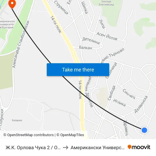 Ж.К. Орлова Чука 2 / Orlova Chuka Qr. 2 to Американски Университет В България map