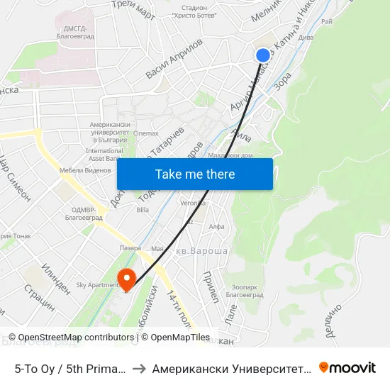 5-То Оу / 5th Primary School to Американски Университет В България map