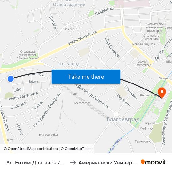 Ул. Евтим Драганов / Evtim Draganov St. to Американски Университет В България map