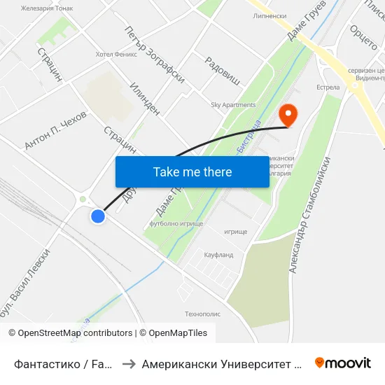 Фантастико / Fantastiko to Американски Университет В България map