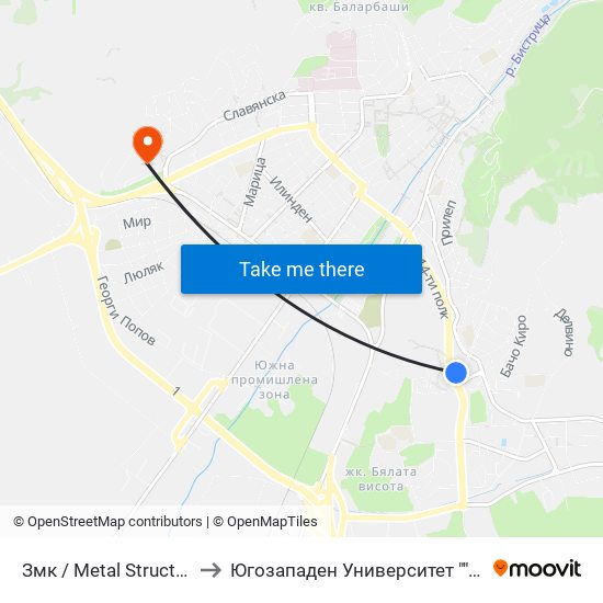 Змк / Metal Structures Factory to Югозападен Университет ""Неофит Рилски"" map