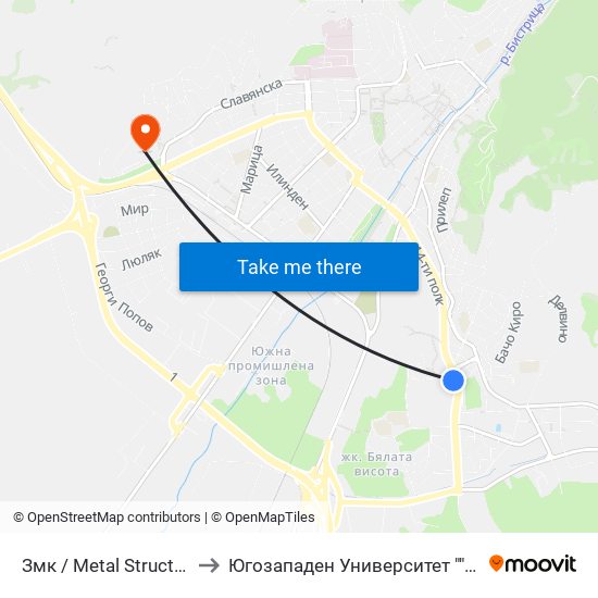 Змк / Metal Structures Factory to Югозападен Университет ""Неофит Рилски"" map