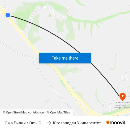 Омв Рилци / Omv Gas Station Riltsi to Югозападен Университет ""Неофит Рилски"" map