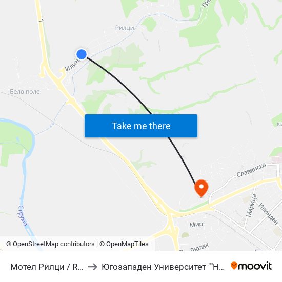 Мотел Рилци / Riltsi Motel to Югозападен Университет ""Неофит Рилски"" map