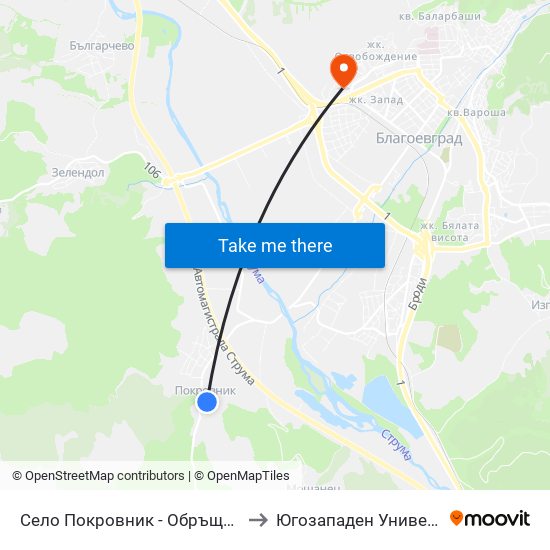 Село Покровник - Обръщало / Pokrovnik Village - Turn Stop to Югозападен Университет ""Неофит Рилски"" map