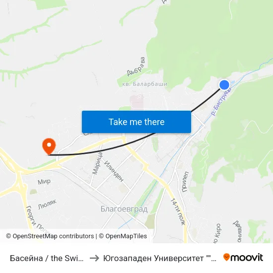 Басейна / the Swimming Pool to Югозападен Университет ""Неофит Рилски"" map