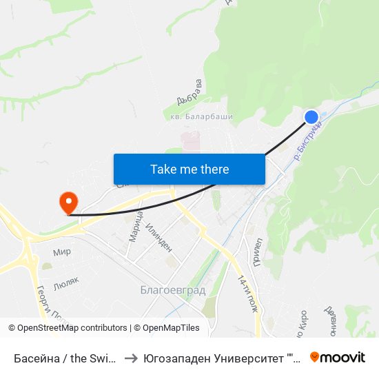 Басейна / the Swimming Pool to Югозападен Университет ""Неофит Рилски"" map