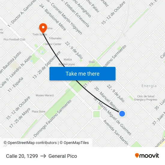 Calle 20, 1299 to General Pico map