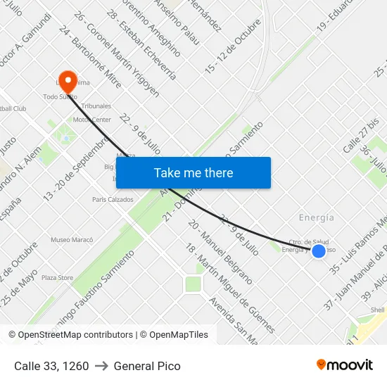 Calle 33, 1260 to General Pico map