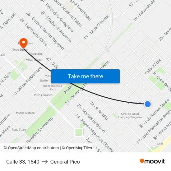 Calle 33, 1540 to General Pico map