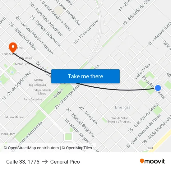 Calle 33, 1775 to General Pico map